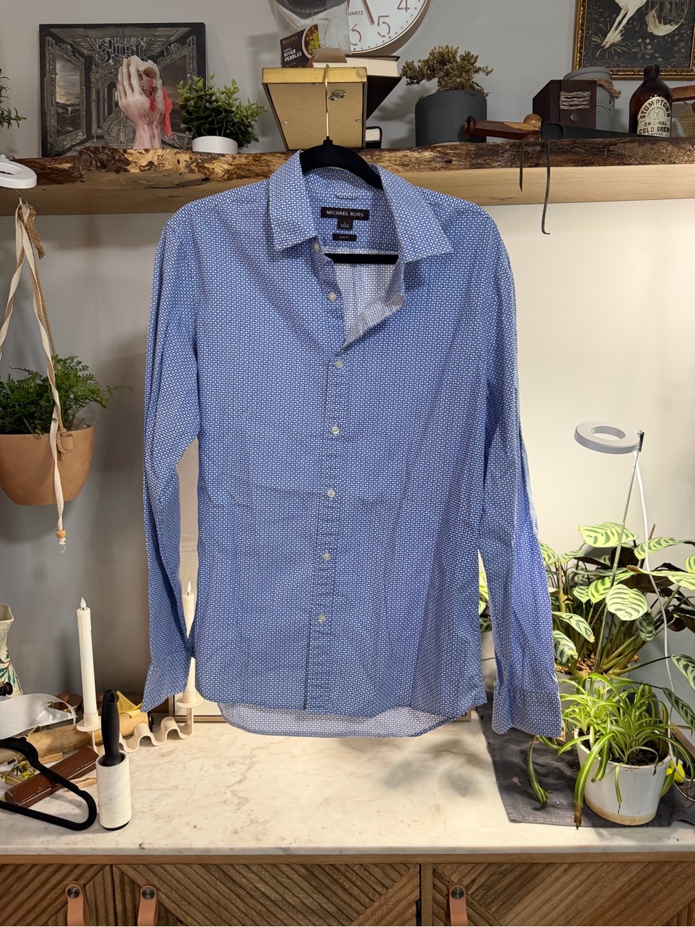 Michael Kors Men’s Light Blue Micro-Print Button-Up Shirt